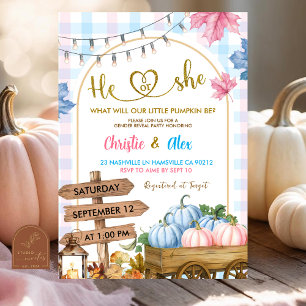 Invitación Parche de calabaza de calabaza rosa azul Revelació