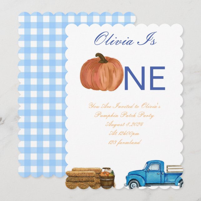 Invitación Parche de calabaza de otoño fiesta de primer cumpl (Anverso / Reverso)