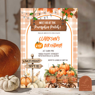 Invitación parche de calabaza de plaid para naranja