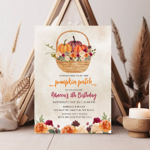 Invitación Parche de calabaza del Naranja de Burgundy Floral