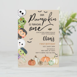 Invitación Parche de calabaza Halloween 1er cumpleaños Invita