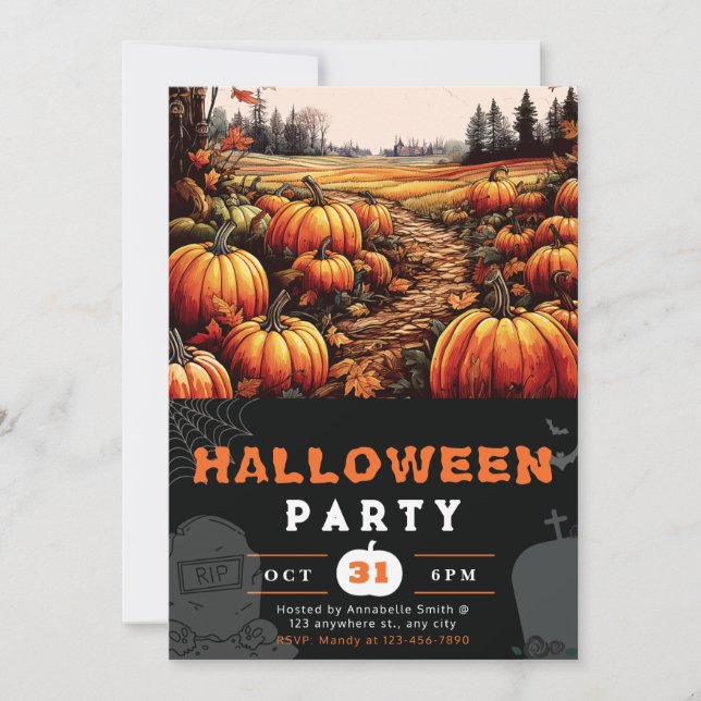 Invitación Parche de calabaza Hermoso Halloween Negro de otoñ (Anverso)