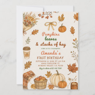 Invitación Parche de Calabaza Hojas de Heno Otoño Primer Cump