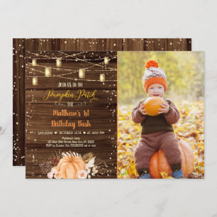 Invitación Parche de calabaza Luces de cuerdas rusticas Cumpl