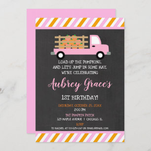 Invitación Parche de calabaza naranja chica rosa Primer cumpl