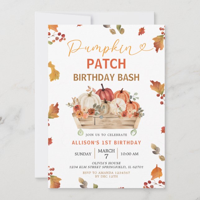 Invitación Parche de calabaza Saltos Rusticos Otoño Primer Cu (Anverso)