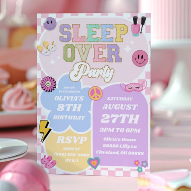 Invitación Parche de cumpleaños de Sleepover Preppy Varsity (Subido por el creador)