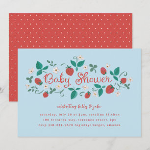 Invitación Parche de fresa Sky Blue Baby Shower