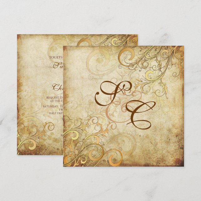 Invitación PARCHE DE GOLD SWIRLS/FAUX DE PixDezines (Anverso / Reverso)