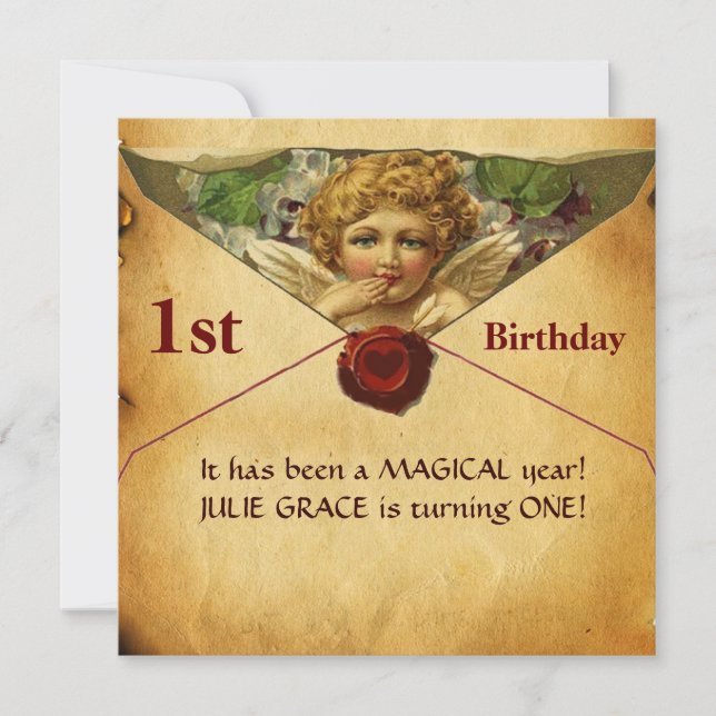 Invitación PARCHE DE SELLO ANGEL HEART WAX Primer cumpleaños (Anverso)