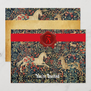 INVITACIÓN PARCHE DE SELLO DE CERO ROJO MONOGRAM UNICORN Y DE