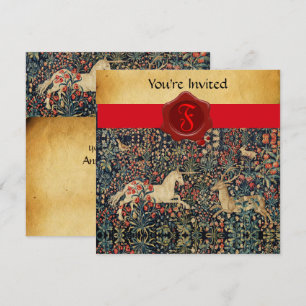 INVITACIÓN PARCHE DE SELLO DE CERO ROJO MONOGRAM UNICORN Y DE