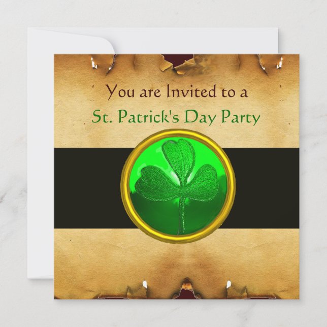 Invitación PARCHE MARRÓN Y JEWEL VERDE DE SHAMROCK, negro (Anverso)