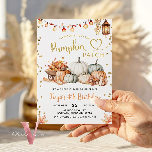Invitación Parche Neutral de calabaza Purpurina de oro Cumple (Subido por el creador)