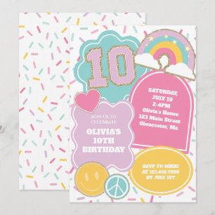 Invitación Parche Preppy 10 cumpleaños