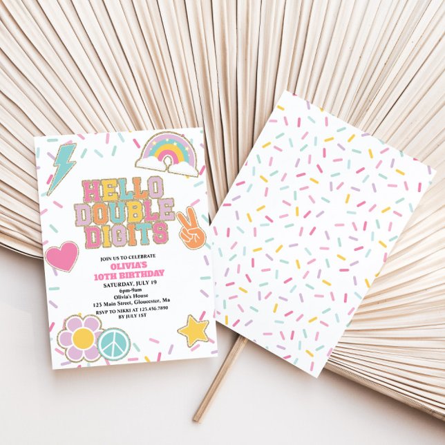 Invitación Parche Preppy Hola Dígitos dobles 10 cumpleaños (Subido por el creador)