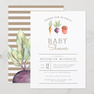 Invitación Parche Veggie   Baby Shower acuarela