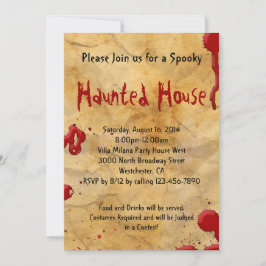 Invitación Parchment Blood Splatter Hauned House