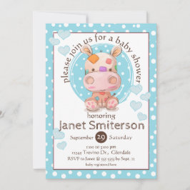 Invitación Parchwork Hippo Baby Shower, azul