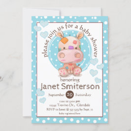 Invitación Parchwork Hippo Baby Shower, azul