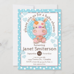 Invitación Parchwork Hippo Baby Shower, azul
