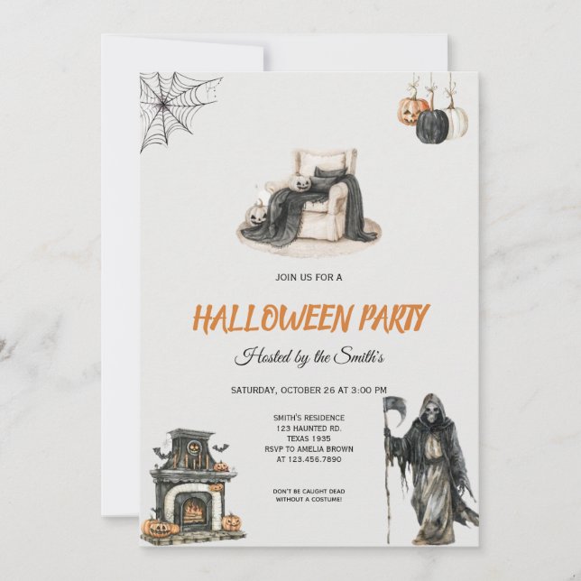 Invitación Parecido Grim Reaper y la fiesta de Halloween de c (Anverso)