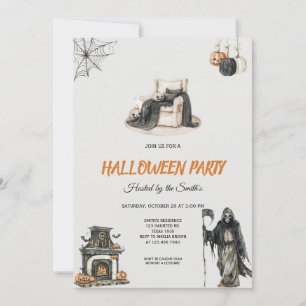 Invitación Parecido Grim Reaper y la fiesta de Halloween de c
