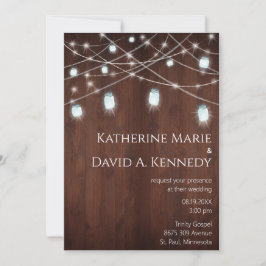 Invitación Pared Boda Wood Barn Mason Jar String Light