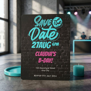 Invitación Pared de grafiti urbano cumpleaños moderno en cian