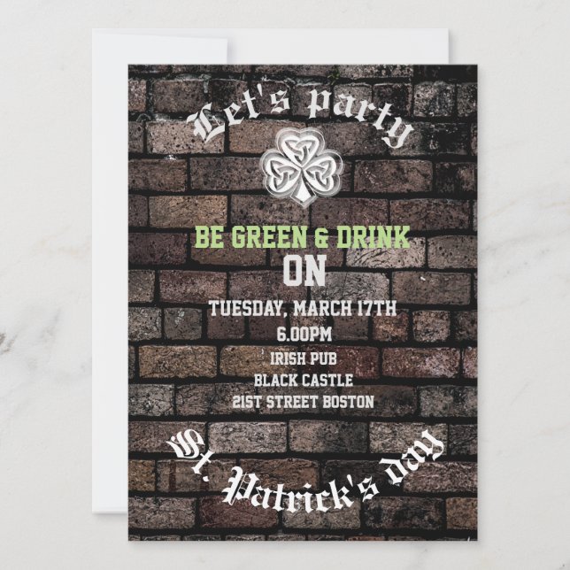 Invitación Pared de ladrillo estridente de moda shamrock irla (Anverso)