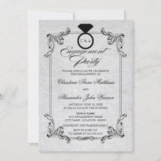 Invitación Pared de Linen Vintage y Compromiso de Ornamentos