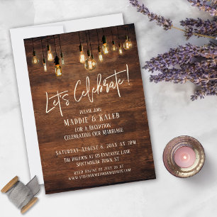 Invitación Pared de madera marrón con luces de édison celebre