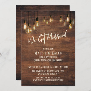 Invitación Pared de madera marrón con luces de Edison, nos ca