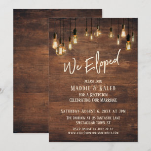 Invitación Pared de madera marrón con luces de Edison, nos fu