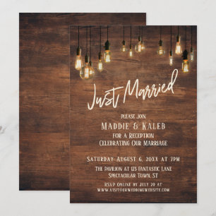 Invitación Pared de madera marrón con luces de Edison, recién