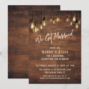 Invitación Pared de Madera Marrón con Luces Edison, Nos Casam