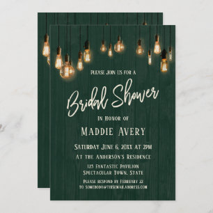 Invitación Pared de madera verde con luz Edison Ducha de novi