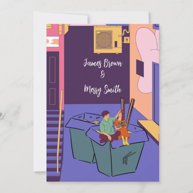 Invitación Paredes de graffiti de amor urbano, Boda de cajas  (Anverso)