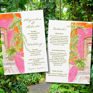 Invitación Paredes rosadas tropicales y Boda de arte del pati