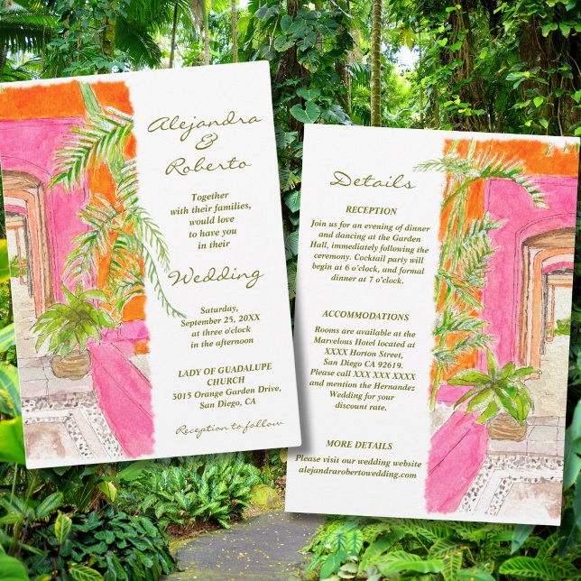 Invitación Paredes rosadas tropicales y Boda de arte del pati (Subido por el creador)