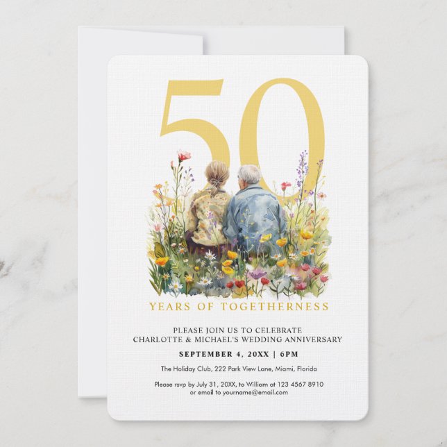 Invitación Pareja acuarela amor Romance Aniversario Boda (Anverso)