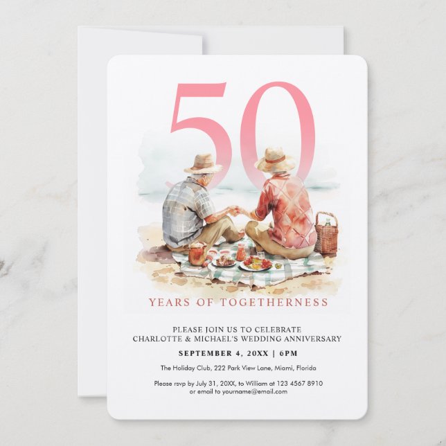 Invitación Pareja acuarela en Aniversario del Boda de Amor (Anverso)