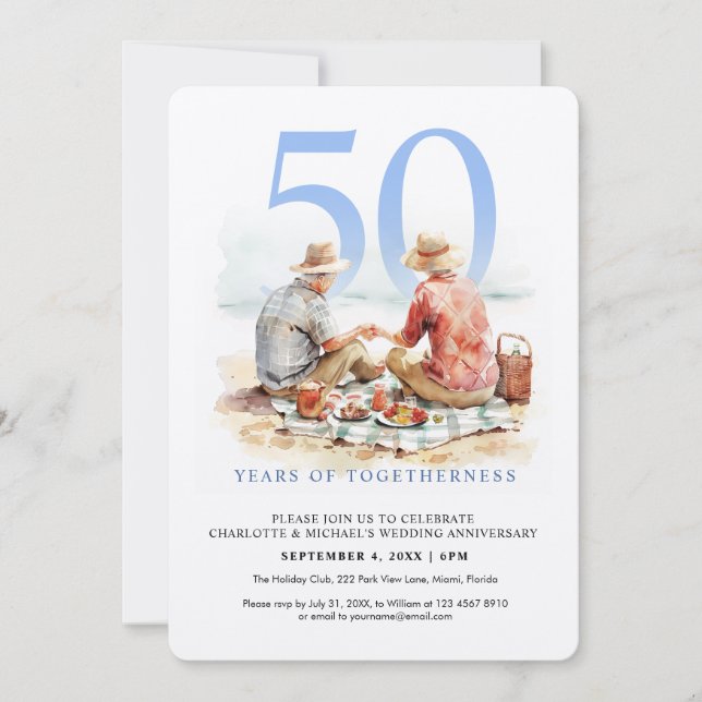 Invitación Pareja acuarela en Aniversario del Boda de Amor (Anverso)