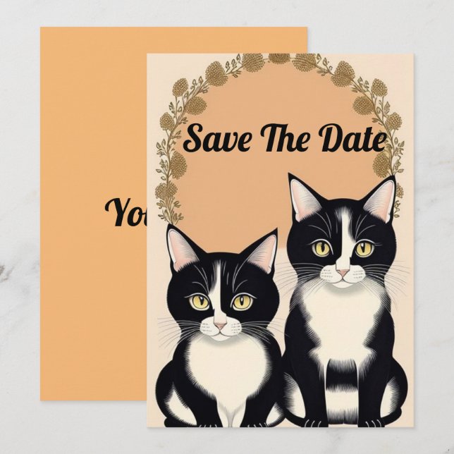 Invitación Pareja Adorable De Gato (Anverso / Reverso)