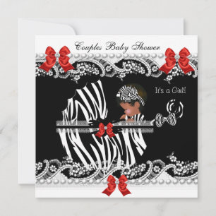 Invitación Pareja Afroamericana Baby Shower Niña Cebra