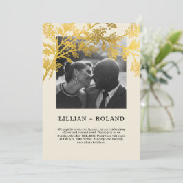 Invitación Pareja amarilla y dorada foto Boda de color ruso