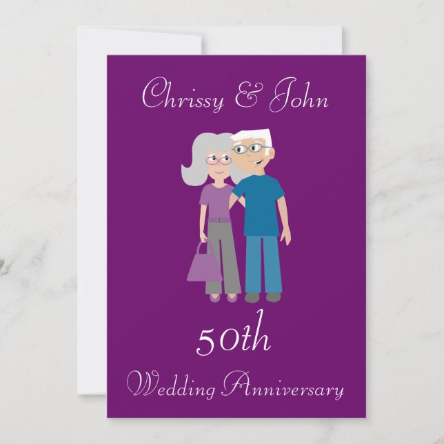 Invitación Pareja anciana adorable aniversario de bodas de pú (Anverso)