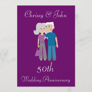 Invitación Pareja anciana adorable aniversario de bodas de pú