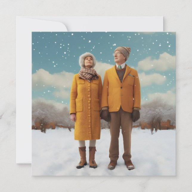 Invitación Pareja anciana en la nieve (Anverso)