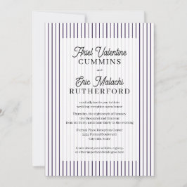 Invitación Pareja anfitriona a rayas moradas rústicas campest